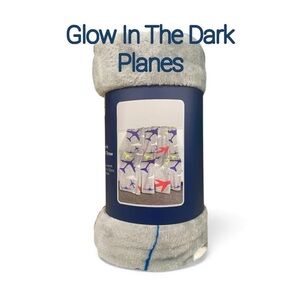 Glow-In-The-Dark Airplanes Plush Throw 50x60 Gray Aviation Planes Fly NEW NWT